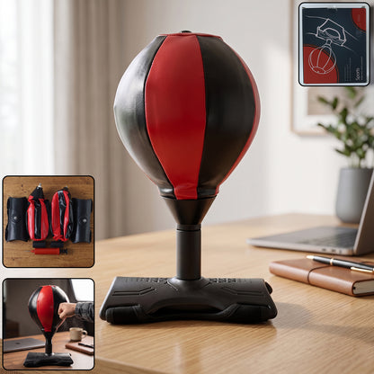 Wukusy portable B-grade inflatable punching bag with air pump, standing upright for boxing practice, deflated and ready for inflation