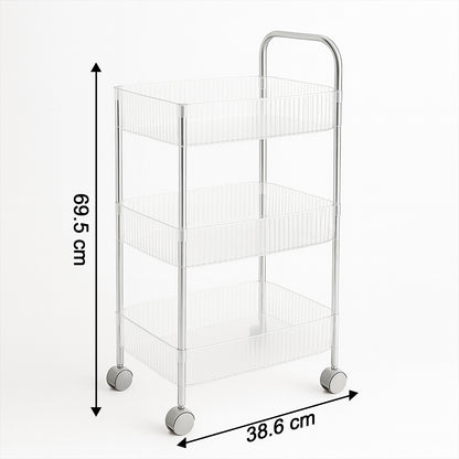 Wukusy Apex Sapphire 3-layer multipurpose storage trolley with wheels, featuring three spacious shelves and sturdy frame.