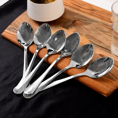 Set of six Wukusy Supermom stainless steel dining spoons for home and kitchen use, featuring sleek and durable design.