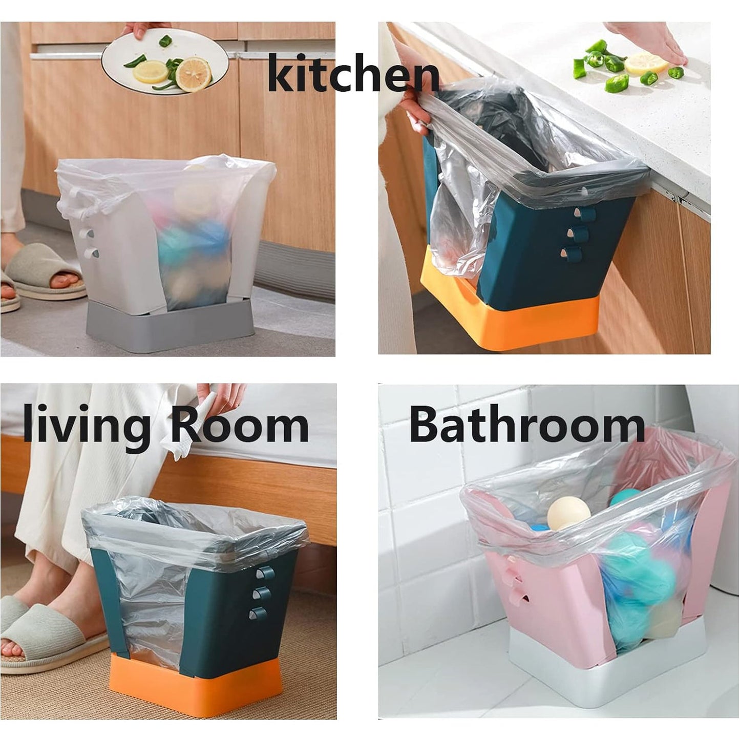 Wukusy expandable plastic waste bin with large capacity, suitable for kitchen, bathroom, or living room use.