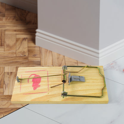 Wukusy wooden mouse rat trap for home and kitchen, single eco-friendly wooden pest control device on a white background.