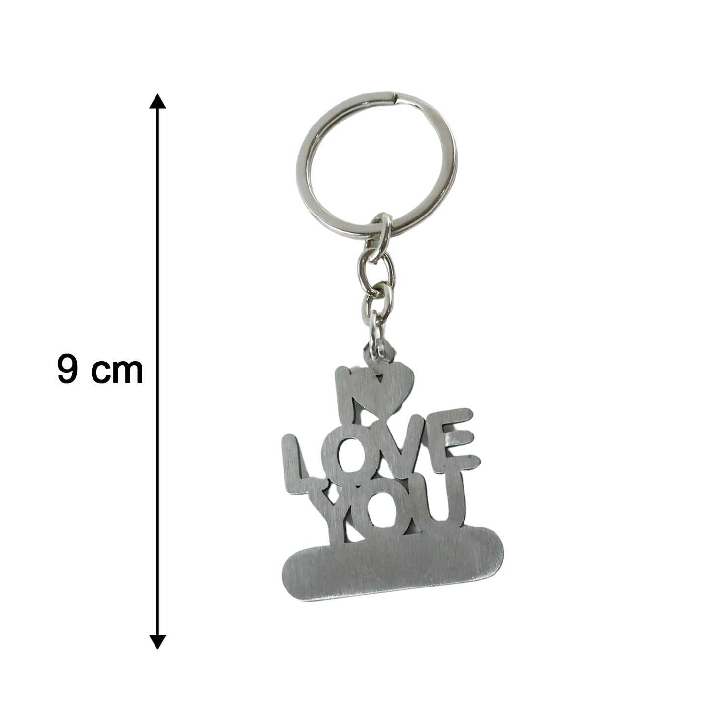 Wukusy premium metal "Love You" keychain featuring a heart-shaped design, displayed on a white background.