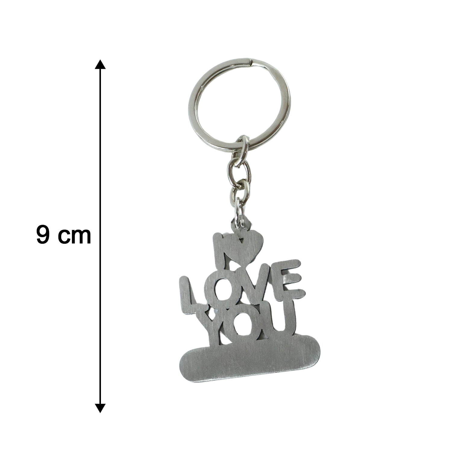 Wukusy premium metal "Love You" keychain featuring a heart-shaped design, displayed on a white background.