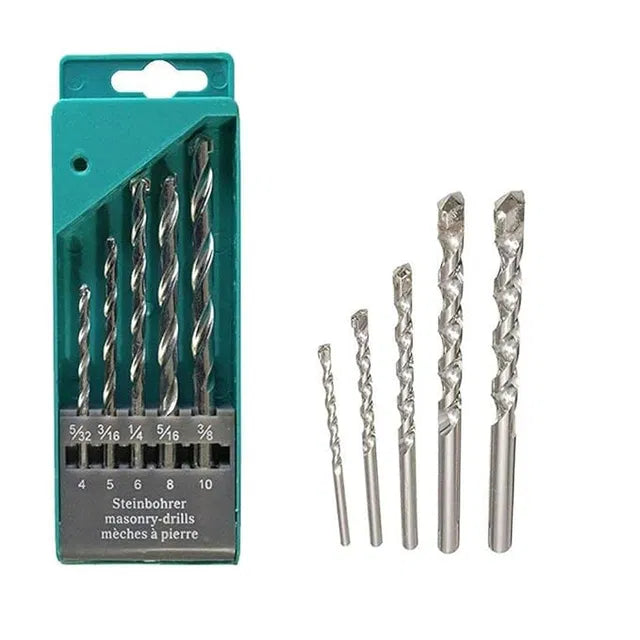 5-piece masonry drill bit set for concrete and brick walls, durable hand tools from brand 8297, with various size drill bits.