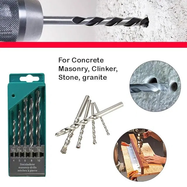 8297 5-piece masonry drill bit set for concrete and brick walls, featuring hand tools for drilling in tough masonry surfaces.