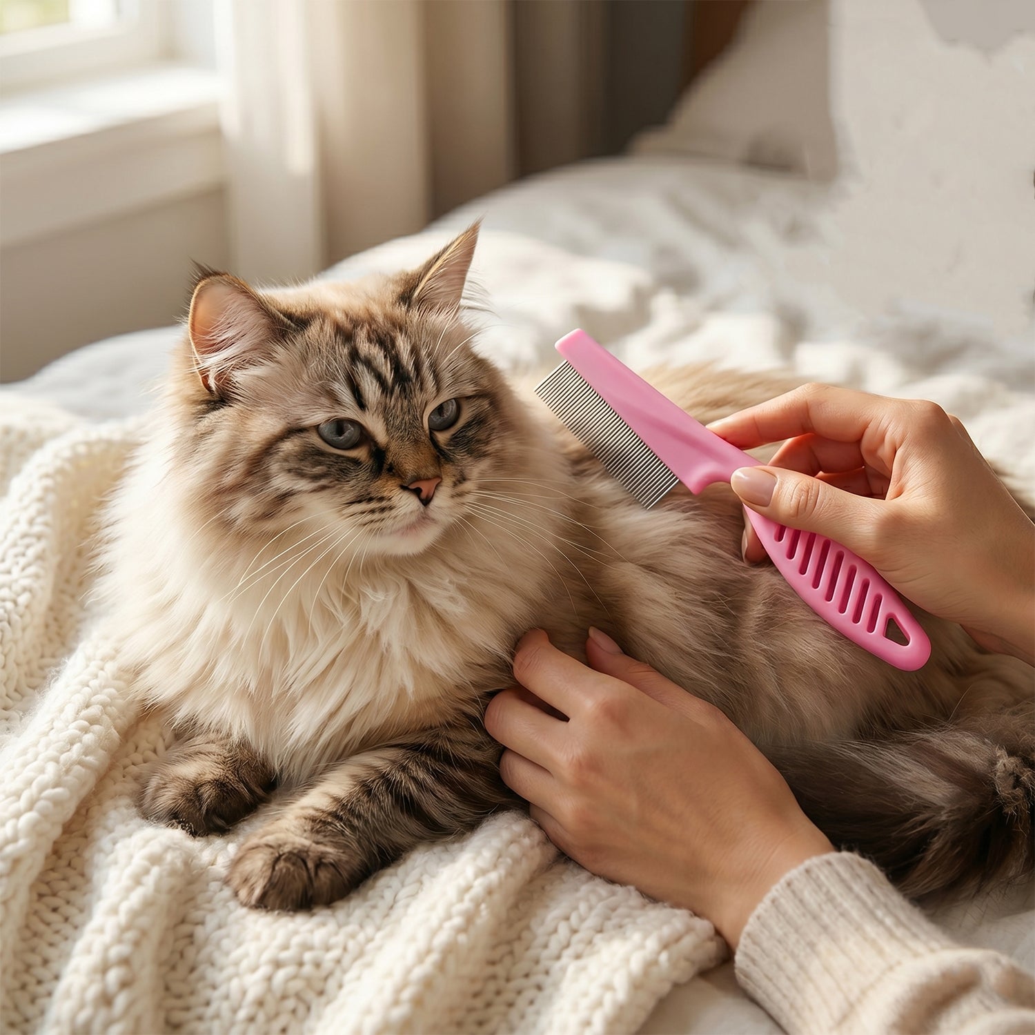 Wukusy pet dog hair removal grooming comb for shedding fur cleaning, shown in use on a dog.