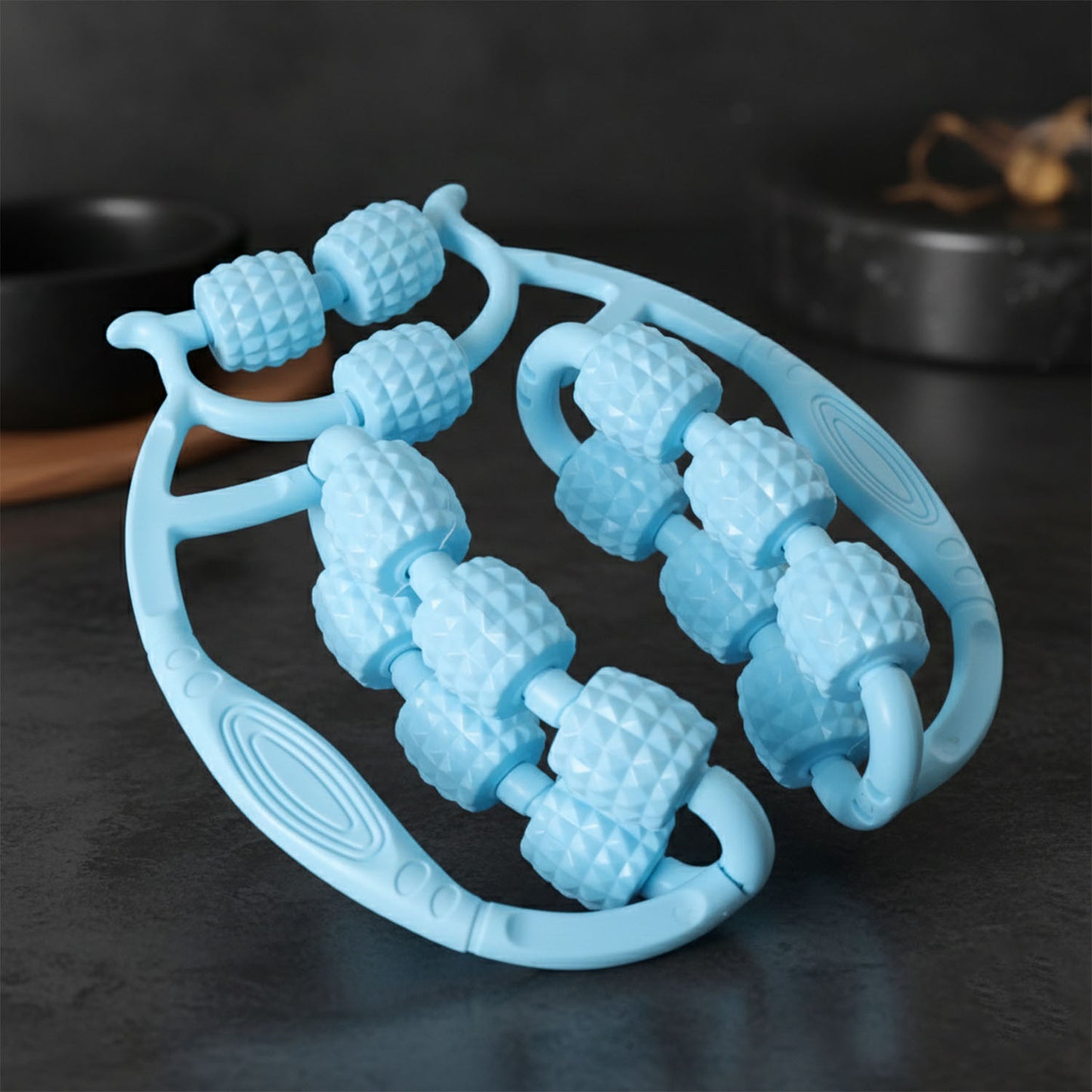 Wukusy Double Massage Relax Roller, a handheld foam roller with textured surface for muscle relaxation and tension relief.