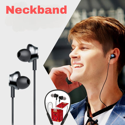 Black Charkee NB-804 wireless neckband Bluetooth headphones with in-ear design and music controls, up to 20 hours of playback.