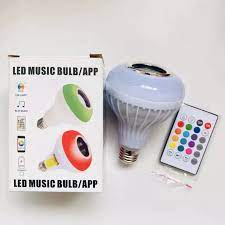 White Charkee wireless Bluetooth LED smart bulb with remote control, featuring music syncing and customizable lighting effects.