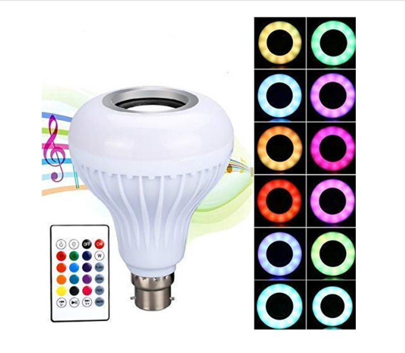 White Charkee wireless LED bulb with Bluetooth speaker, remote control, and 24 keys for adjustable lighting and music playback.