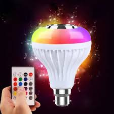 White Charkee wireless LED smart bulb with Bluetooth speaker, DJ lights, and remote control, perfect for ambient lighting and music.