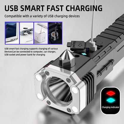 Black Charkee 5W rechargeable LED flashlight, waterproof emergency torch with 5-hour runtime, ultra-bright and portable.