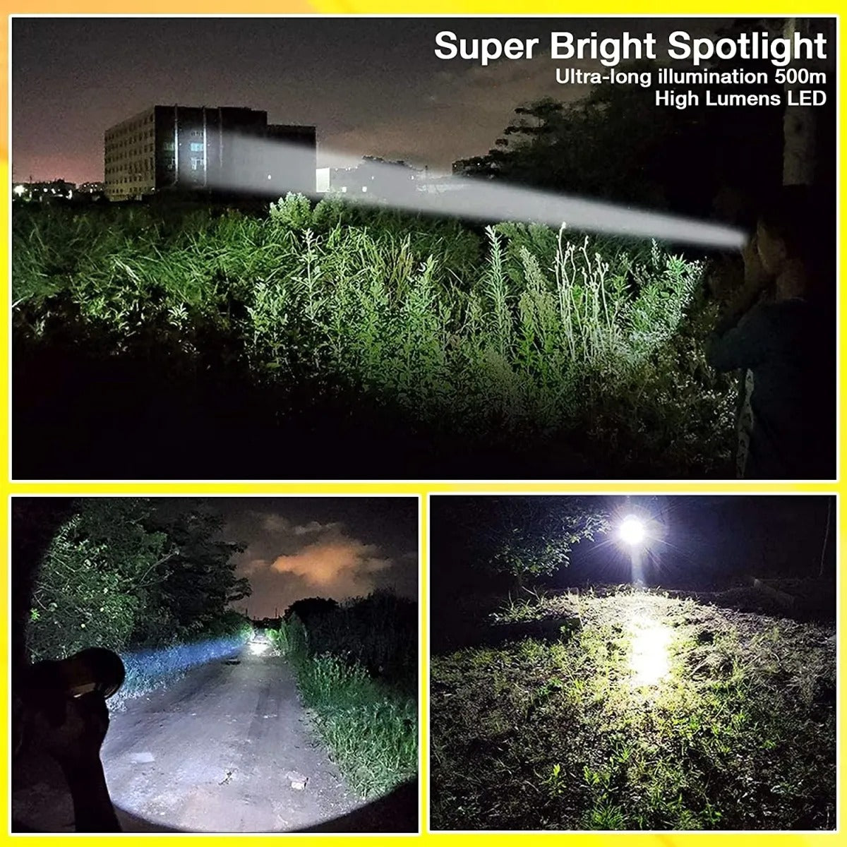 Charkee 30W rechargeable emergency torch light with multicolor LED, compact design, and sturdy handle for outdoor or emergency use.