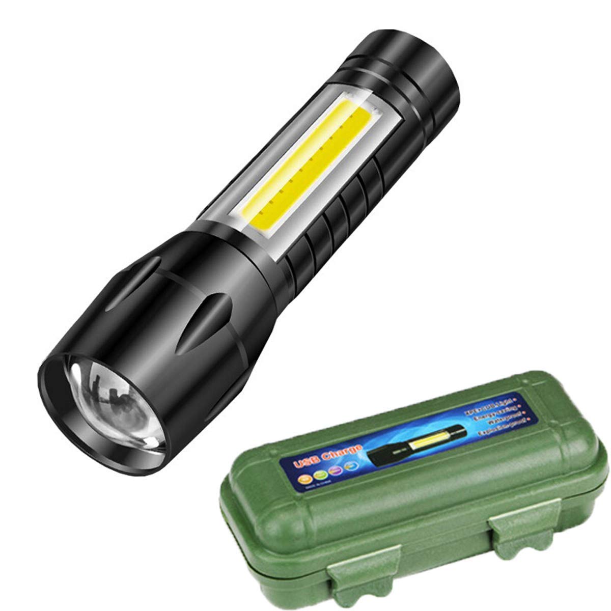 8354 Charkee 3W 3-in-1 rechargeable torch light for camping, hiking, and fishing with USB charging and compact box.