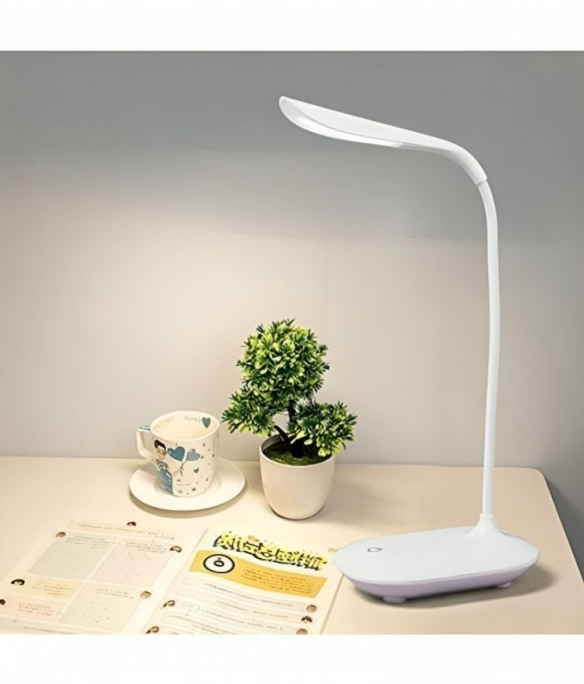 White Charkee 3W LED desk lamp with rechargeable touch on/off switch, used as emergency lighting, pack of 1.