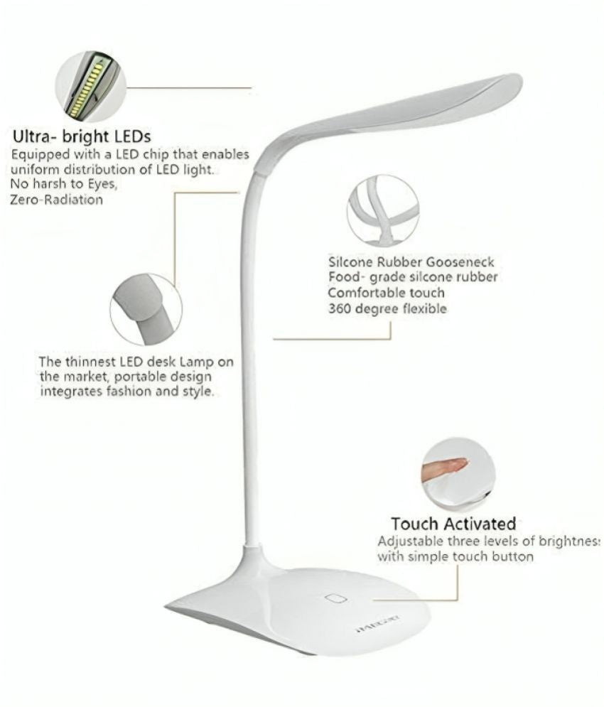 Charkee 3W rechargeable emergency table lamp, white, compact design, ideal for reading and backup lighting during power outages.