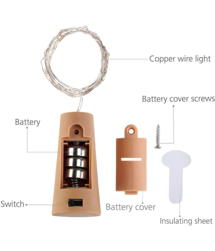 Yellow Charkee 20 LED wine bottle cork string lights on copper wire, 2M battery-operated night lights, decorative and cozy ambiance.