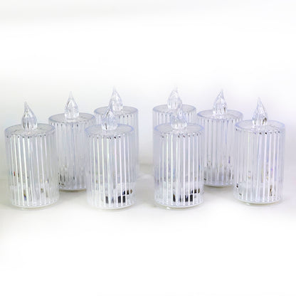 Set of 8 Wukusy premium crystal effect LED flameless candle lights for home decor, featuring realistic flickering flames and elegant design.