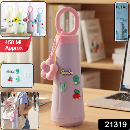 Cute 450ml portable water bottle by Wukusy, compact design with colorful patterns, ideal for on-the-go hydration.