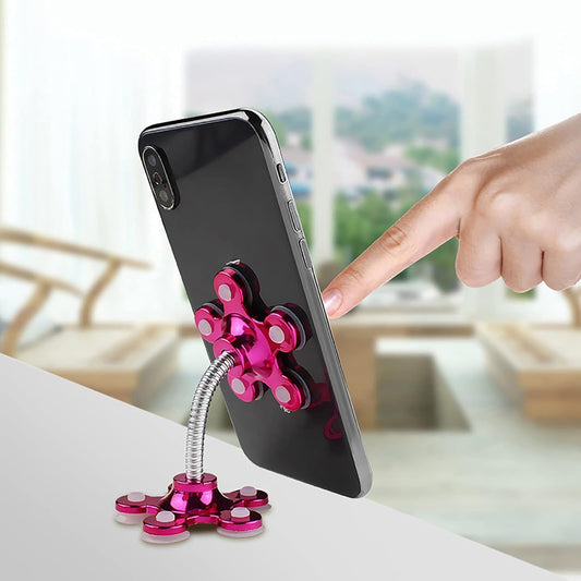 Wukusy 0662 phone holder with 360° rotatable stand and double-sided suction cup for secure mobile phone mounting.