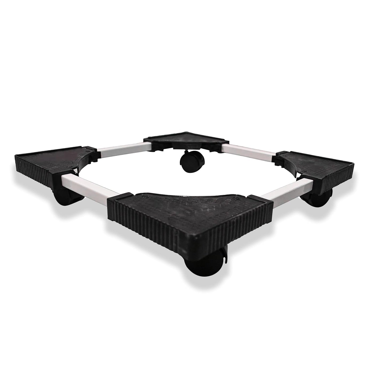 Wukusy adjustable heavy-duty fridge and washing machine stand base trolley, 50x50 cm, with sturdy metal frame and rubber feet.