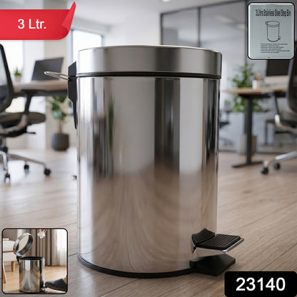 Wukusy premium stainless steel pedal dustbin with close lid, 3-liter capacity, sleek design, suitable for kitchen or bathroom use.