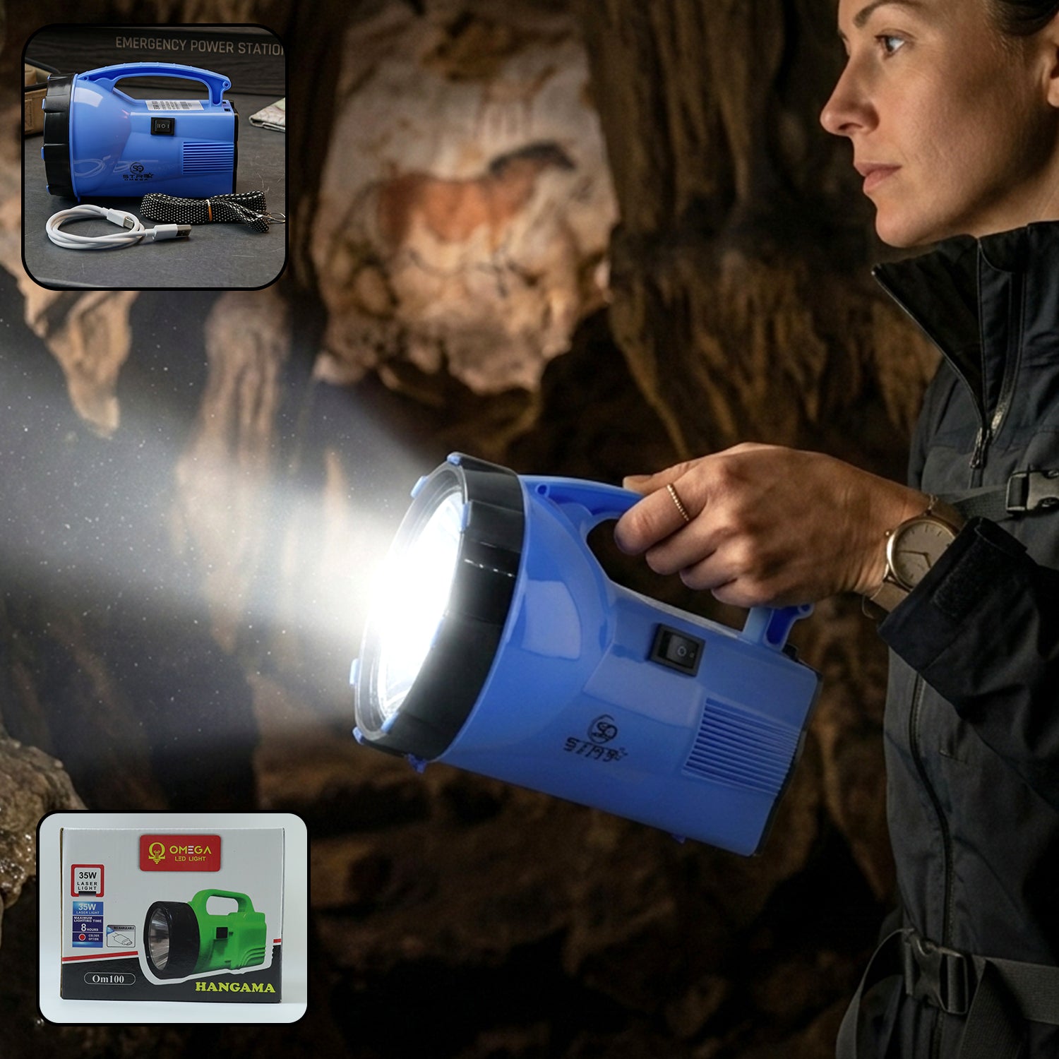 Wukusy Omega 35W rechargeable LED laser light with high power beam, compact and portable for professional lighting applications.