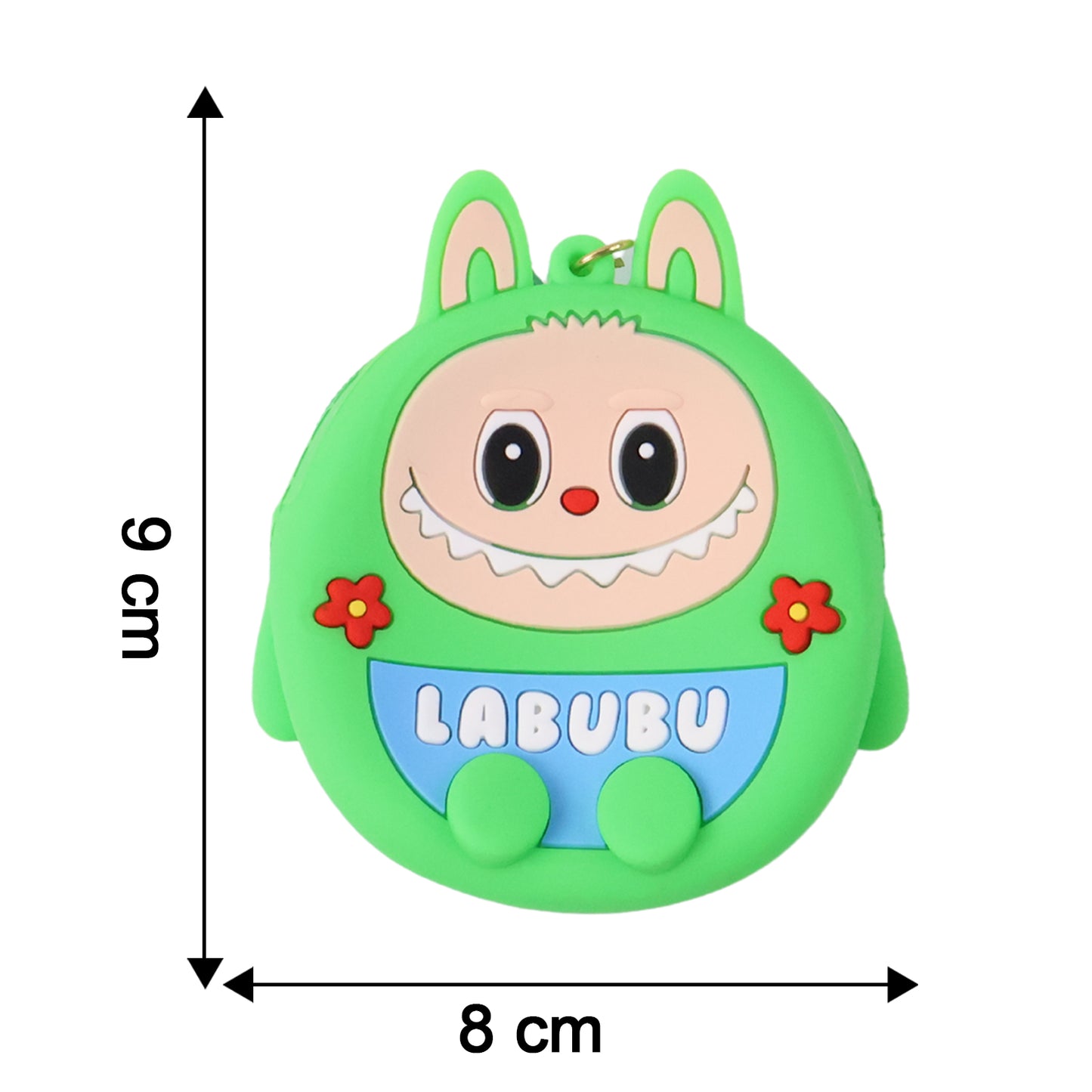 Wukusy cute cartoon character coin pouch with keychain and wrist strap, colorful and playful accessory for coins and small items.