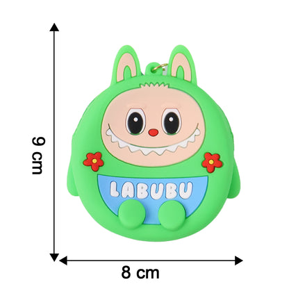Wukusy cute cartoon character coin pouch with keychain and wrist strap, colorful and playful accessory for coins and small items.
