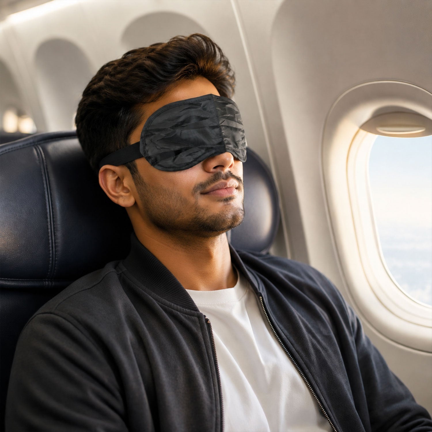 Wukusy 3-in-1 travel neck pillow set with sleep eye mask and ear plugs, showing the neck pillow, eye mask, and ear plugs on a white background.