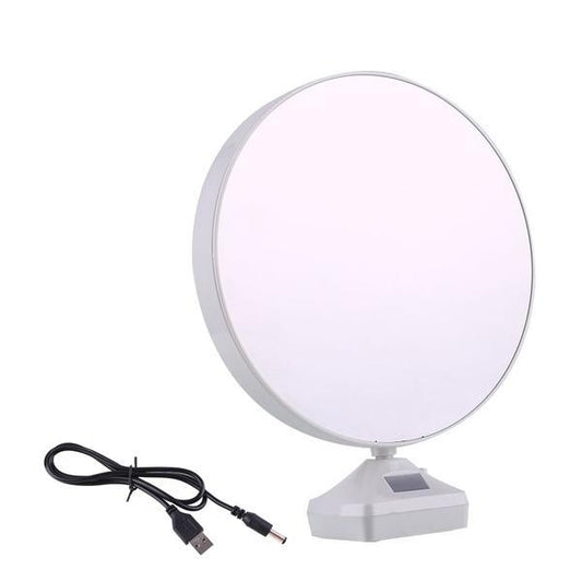 Wukusy plastic 2-in-1 mirror with LED light and photo frame, featuring a sleek design and illuminated viewing area.