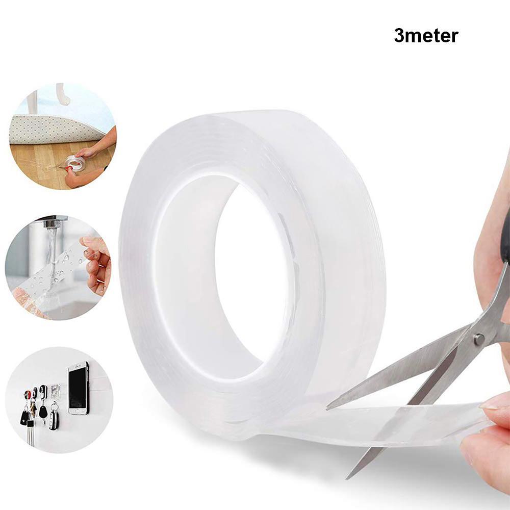 Wukusy 882 double-sided nano adhesive tape, 3 meters, washable, traceless gel tape for multipurpose use, shown on a surface.