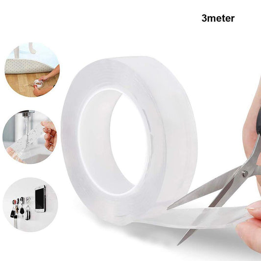Wukusy 882 double-sided nano adhesive tape, 3 meters, washable, traceless gel tape for multipurpose use, shown on a surface.