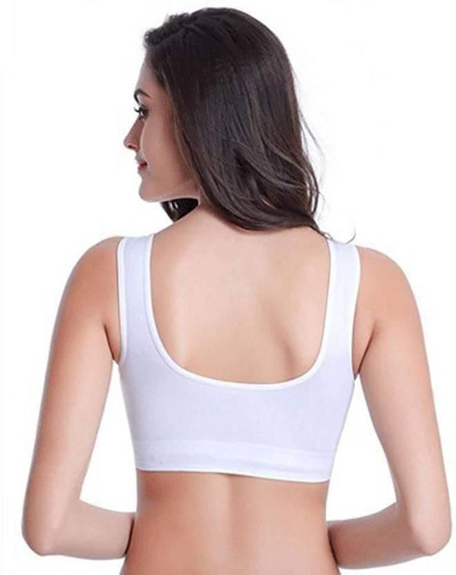 Set of three women's nylon and cotton sports bras by Drpshippr, non-padded, non-wired, comfortable for active wear.