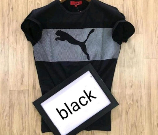 Men's Puma Trending T-shirts in black and grey, size small, displayed flat showcasing casual style and comfortable fit.