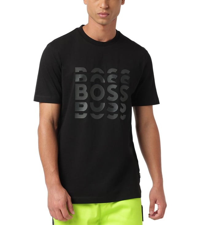 Black men's regular fit T-shirt by 8969, front view showing soft cotton fabric and classic crew neckline in size M.