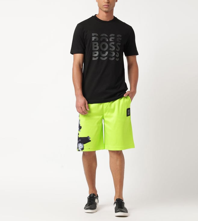 Black regular fit men's T-shirt by 8969, made of soft fabric, shown flat with short sleeves and crew neckline.