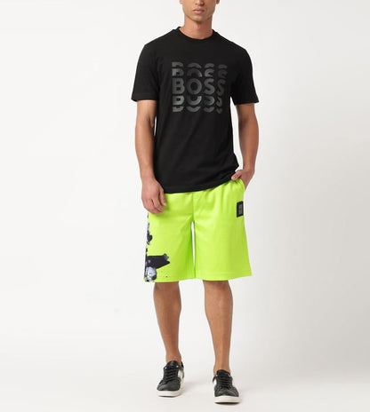 Black regular fit men's T-shirt by 8969, made of soft fabric, shown flat with short sleeves and crew neckline.