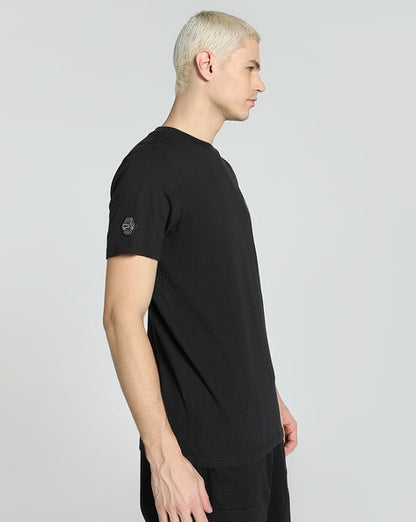 Black BMW M Motorsport garage men's crew-neck T-shirt featuring logo design, regular fit, made by 8969.