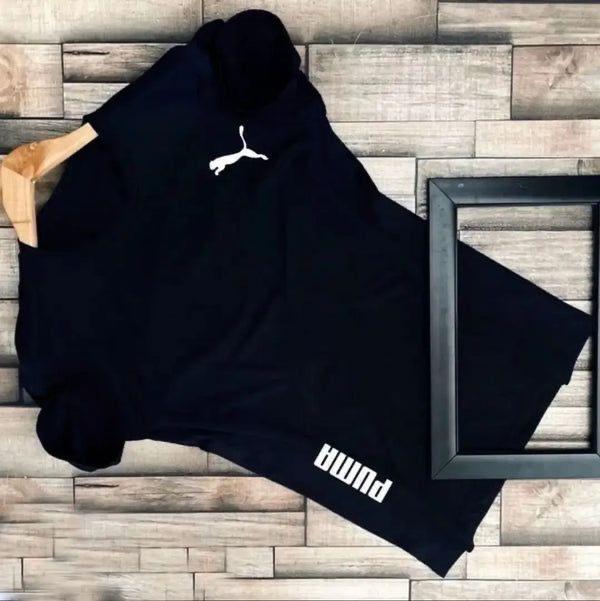 Black regular fit men's T-shirt by 8969, made of soft fabric, shown flat with short sleeves and round neckline.