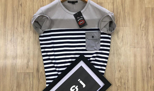 Men's printed trending T-shirt in grey and black, size S, by 8969, featuring stylish graphic design on soft cotton fabric.