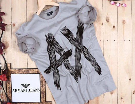 Men's grey regular fit T-shirt from 8969, made of soft fabric, shown on a hanger with a plain background.