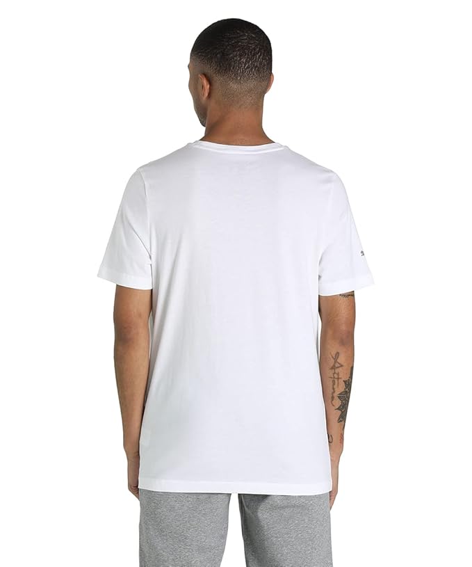 White Puma men's regular fit T-shirt in size M, shown laid flat with crew neckline and short sleeves.
