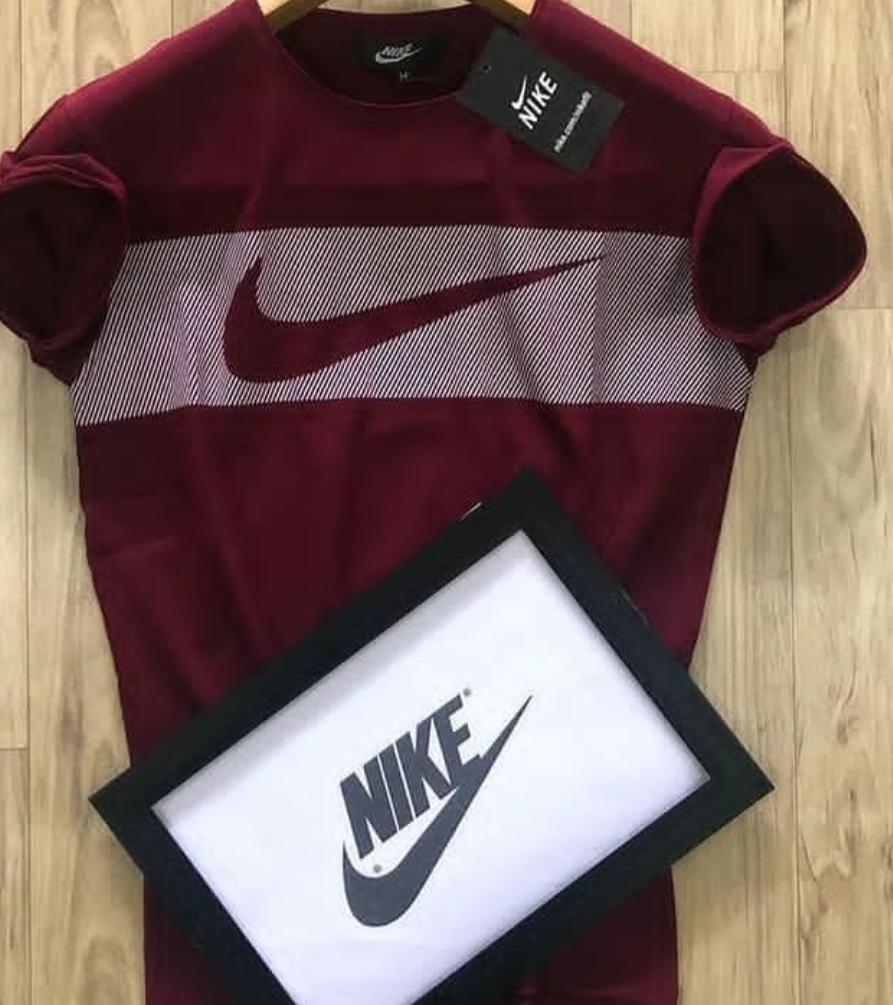 Maroon men's regular fit T-shirt by 8969, soft cotton fabric, shown laid flat with short sleeves and round neckline.