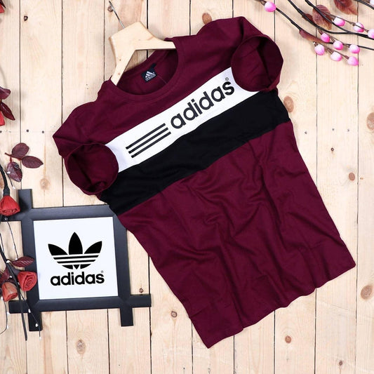 Maroon men's regular fit T-shirt from 8969, shown flat with short sleeves and crew neck.