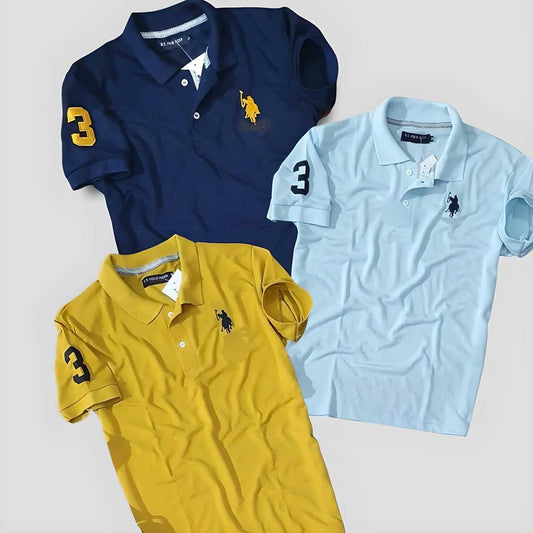 Set of three multicolor Cotton Matty men's polo neck T-shirts with half sleeves, size M, by 8969.