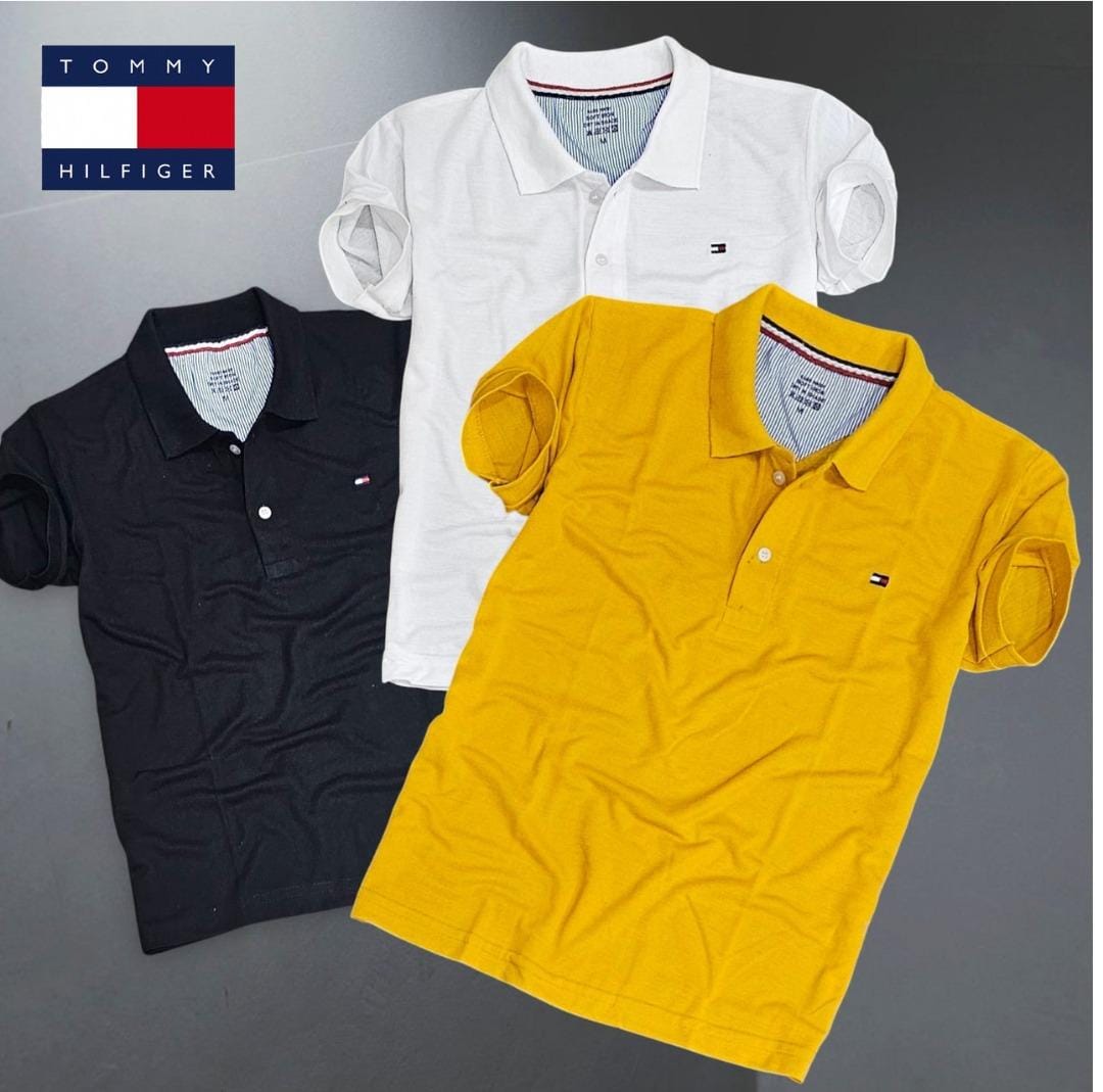 Set of three multicolor men's Polo T-shirts by 8969, casual short-sleeve shirts with classic collar.