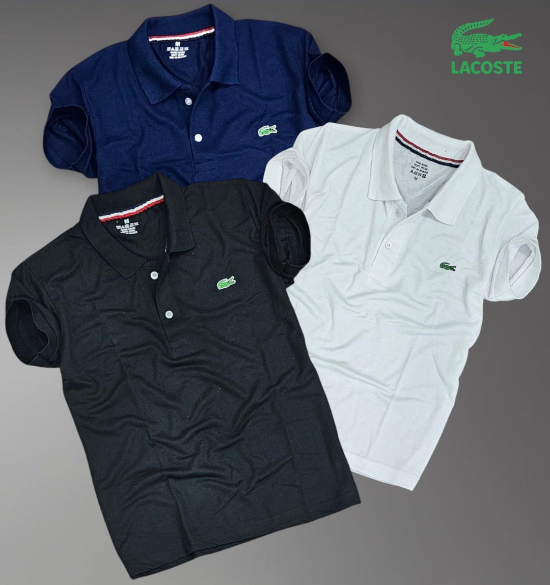 Set of three multicolor men's polo T-shirts by 8969, featuring classic fit and soft cotton fabric.