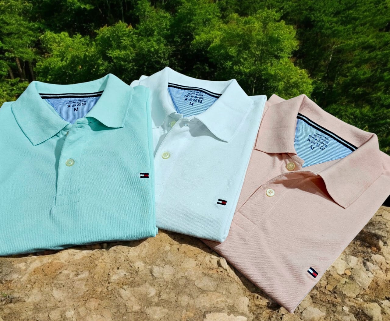 Set of three men's multicolor polo neck T-shirts by 8969, casual men's T-shirts in various colors, size M, pack of 3