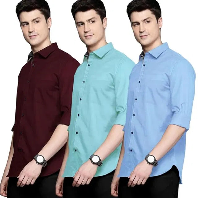 Set of three men's plain T-shirts in multicolor from 8969, casual cotton shirts for everyday wear.